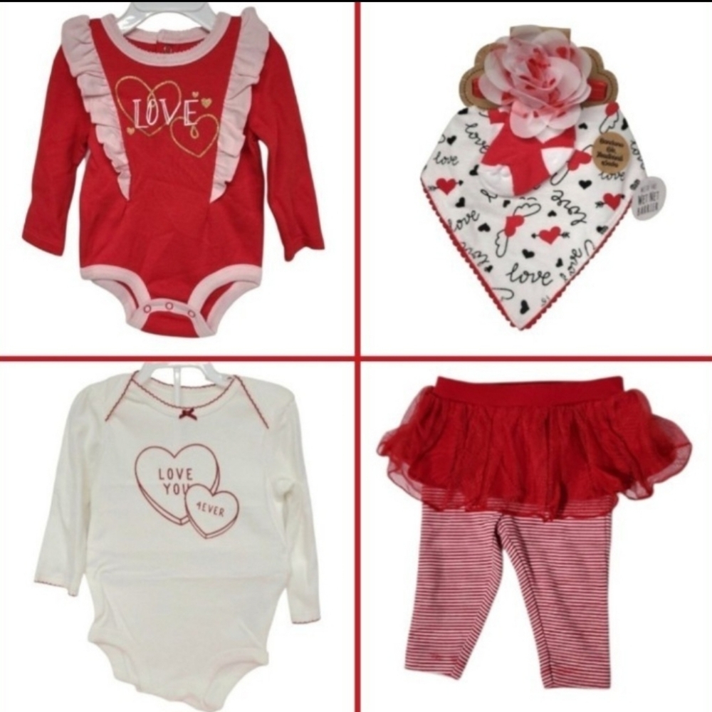 Carter's 3/6M Girl 2pc Valentine's Day Tutu Legging Outfit, Creeper & Bib Set